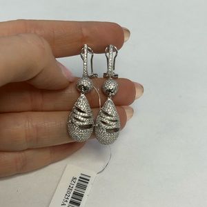 Suzy Levian White Sterling Silver White CZ Pave Drop Earrings NWT